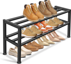 Heavy Duty Shoe Rack for Closet Entryway, Stackable Shoe Organizer for Small Space Metal Shoe Rack, Black