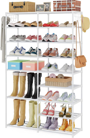 9 Tiers Stackable Shoe Tower/Rack/Stand for Closet, Boot Organizer with 2 Hooks