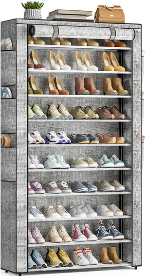 10Tier Large Capacity 50-56Pairs Beautiful Tall Shoe Shelf Free Standing Storage Cabinet Entryway Closet, Multicolor