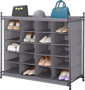 Stackable Shoe Cubby Organizer, Free Standing Shoe Cube Rack for Entryway, Bedroom, Apartment, Closet, 20-Cube Gray