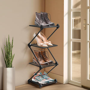 4 Tier Small Shoe Rack Shelf for Entryway Tall Narrow Shoe Organizer Metal Shoe Storage, Black