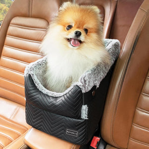 Center Console Dog Car Seat with Safe Protection Hooks for Small Dogs Up to 9 Lbs (Black)