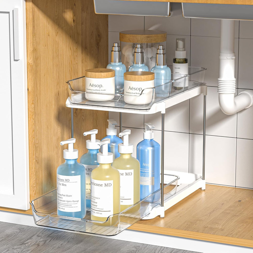 2-Tier Multi-Purpose Bathroom Cabinet Organizer, Pull Out Under Sink Organizers and Storage