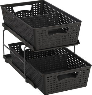 2 Tier Bathroom Organizer Tray Pull-Out Sliding Drawer/Under-Sink Storage, Black