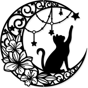 11.8" Moon and Cat Black Wall Hanging Decor Silhouette Wall Art for Home Decor