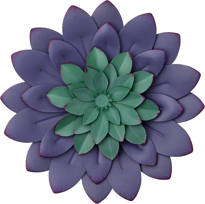 3D Metal Succulent Wall Decor - Purple, Hand Painted, Hanging Metal Flowers Wall Decor