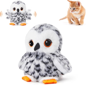 Flapping Owl Cat Toys (No Flying), Lifelike Bird Chirp, Rechargeable Touch Activated Kitten Toy, Owl