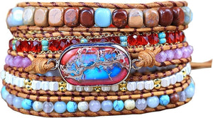 Women Wrap Bracelet Boho Natural Jasper Crystal Stone Beads Strand Bracelets