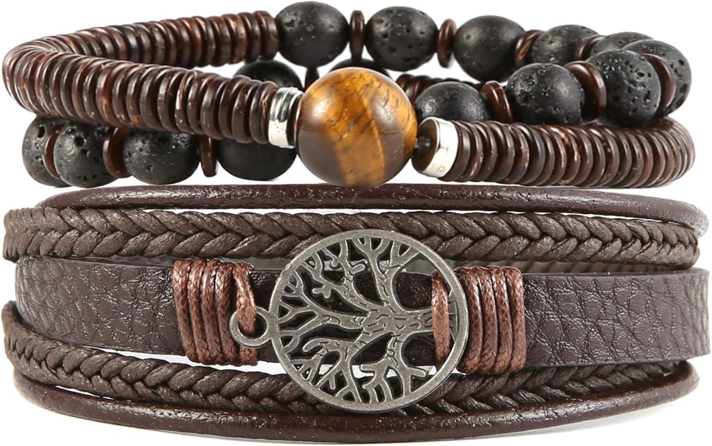 Tree of life Bracelets Men Women, Tiger Eye Natural Stone Lava Rock Beads Ethnic Tribal Elastic Bracelets Wristbands