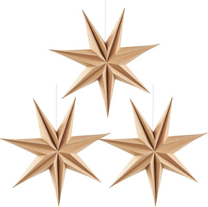 3PCS 12inch 7-Pointed Natural Paper Star Landerns Hanging Decoration Set Festive Holiday Decor , Brown