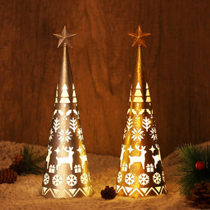 11.6 Inch Lighted Christmas Table Decorations with Star, Cone Shaped 10 LED Lights Battery Operated