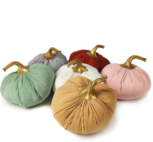 6 Pack Fabric Artificial Pumpkins Set Corduroy Fabric Decoration Pumpkins Lifelike Harvest Pumpkins