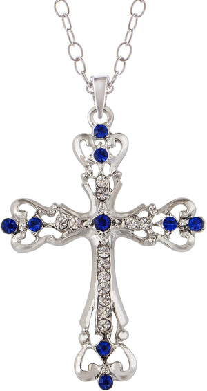 Womens Black Silver Clear Crystal Rhinestones Celtic Holy Cross Pendant Necklace