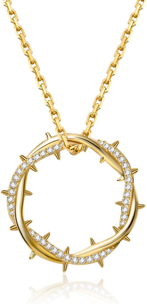 Crown Of Thorns with Cross Nails Pendant Iced Out Necklace for Women and Men 18K Gold Plated 5A CZ Necklace