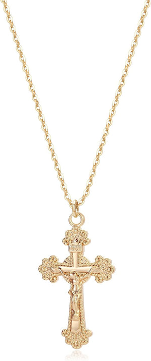 Cross Necklace Faith Pendant 14K Plated Dainty Chain Minimalist Simple Tiny God Lords Prayer Religious Jewelry
