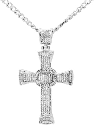 Mens and Womens Hip Hop Iced Out Rhinestones Necklace Alloy Huge Cross Pendant Necklace, White