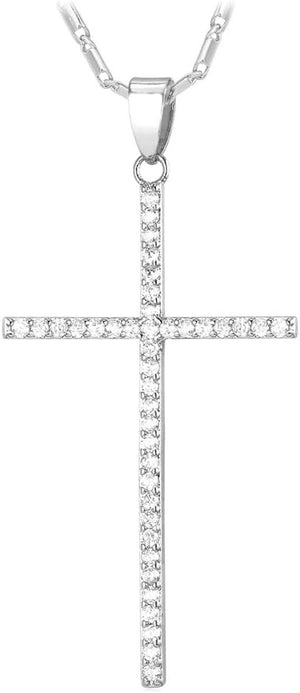 Stainless Steel Silver Black Gold Latin Cross Pendant Necklaces, Custom Engravable, Length 22-24 Inches, Platinum