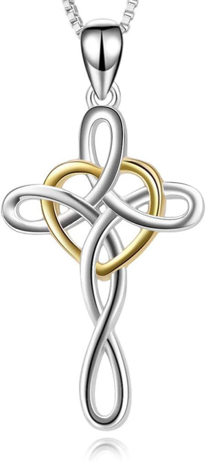 Cross Necklace 925 Sterling Silver Celtic Knot Cross Infinity Heart Love Pendant Necklace 18"