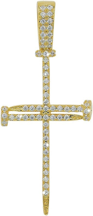 14K Gold Plated Large Nail Cross Chain Iced out CZ Pendant Hip Hop Jewelry for Women with Stainless Rope Chain