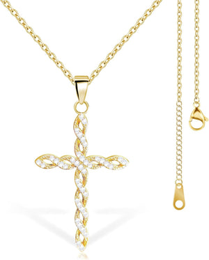 Christian Faith Cross Necklaces for women, Cubic Zirconia Pendant 14K Gold Plated Choker Necklaces