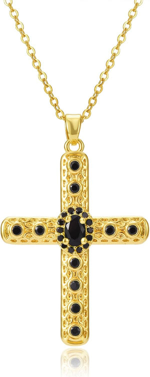 18K Gold Plated Choker Necklace Lava Style with Colorful Cubic Zirconia 16 Inch+2 Inch Adjustable Chain, Black
