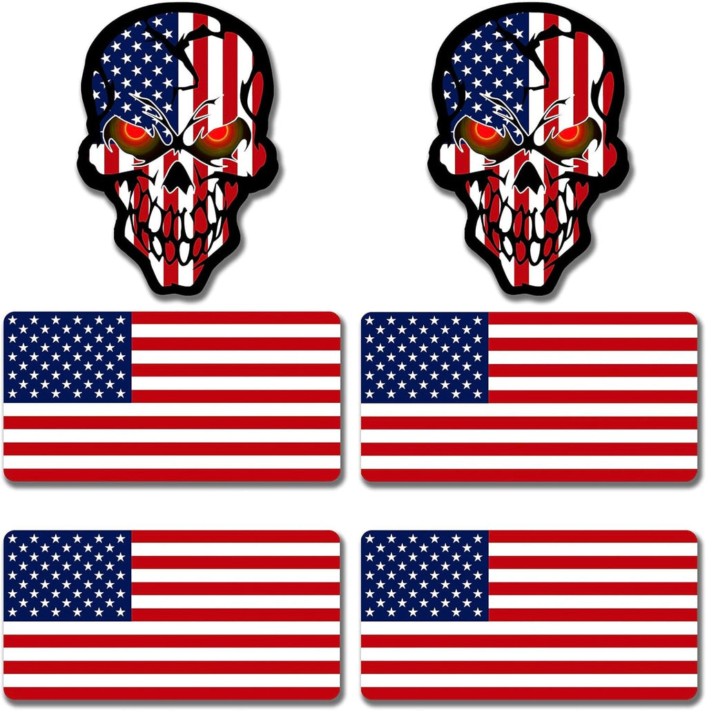 6pcs Reflective American Flag Hard Hat Stickers, Red Ops Decals for Tactical Gear, Patriotic USA Skull Flags Toolbox Helmet Labels