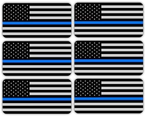 6 pcs Reflective Blue Line Police Stealthy Flag Hard Hat Stickers, Black Ops Hardhat Decals, Thin Blue Line