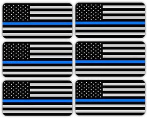 6 pcs Reflective Blue Line Police Stealthy Flag Hard Hat Stickers, Black Ops Hardhat Decals, Thin Blue Line