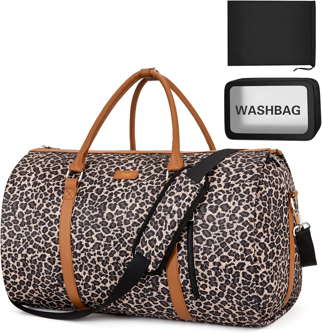 Garment Bag for Travel Convertible Carry On  Duffel Bags for Women 2 in 1 Hanging Suitcase Suit, 3pcs Set, Leopard