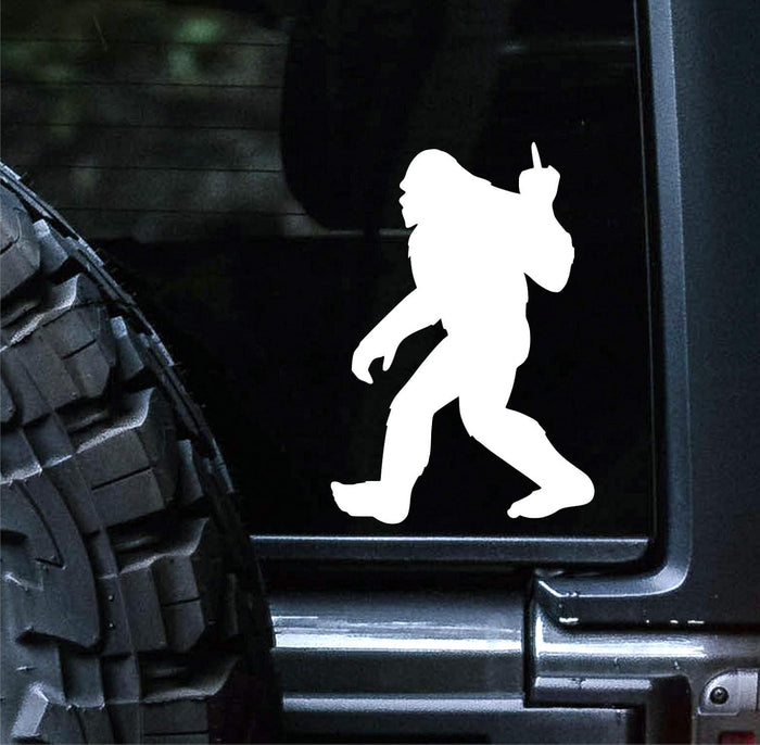 Big Foot Middle Finger Decal Vinyl Car Sticker Sasquatch Funny, White, 6 Inches