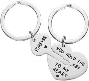 Stainless Steel Inpirational Mantra Lovers Couple Husband Wife Birthday Keychain Pendant Gift (You Hold the Key to My Heart Forever)