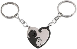 Anniversary Christmas Gift for Friends Husband Wife - Cat Friendship Keychain for 2 Matching Keychains for BFF, Heart