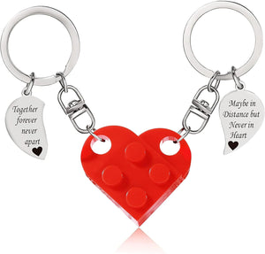 Brick Matching Couple Heart Keychain for Boyfriend Girlfriend Valentines Day Stuff Him Friends Love Set Gifts, Red