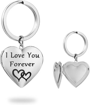 Silver Heart Locket Keychains For Women Black Silver Locket Key chain that Hold Pictures Photo Keychain as Gifts