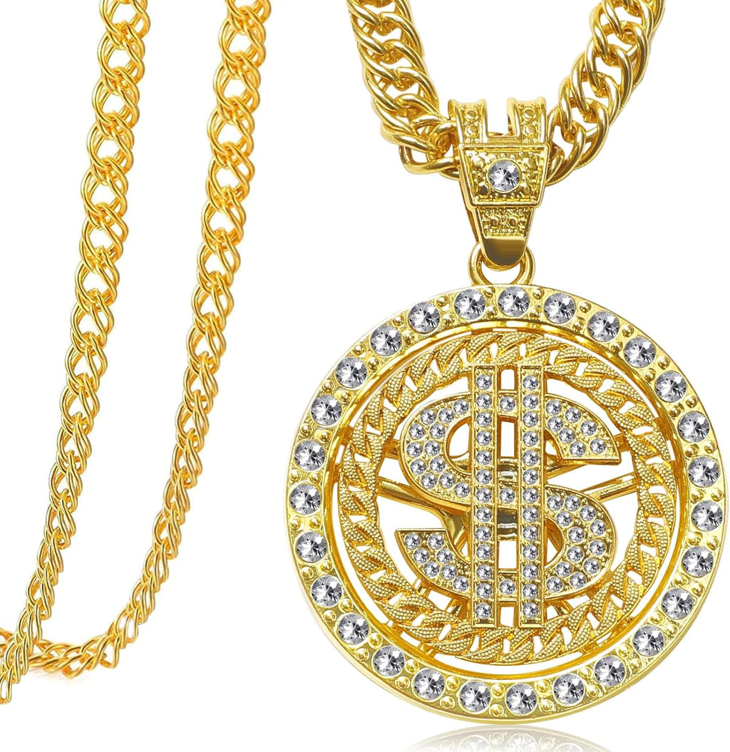Gold Chain Dollar Necklace: Fake Money Sign Hip Hop Costume Jewelry For Men