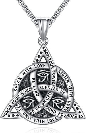 Eye of Horus Necklace for Men Sterling Silver Gold Plated Celtic Knot Pendant Punk Gothic Religious Jewelry Gifts for Men