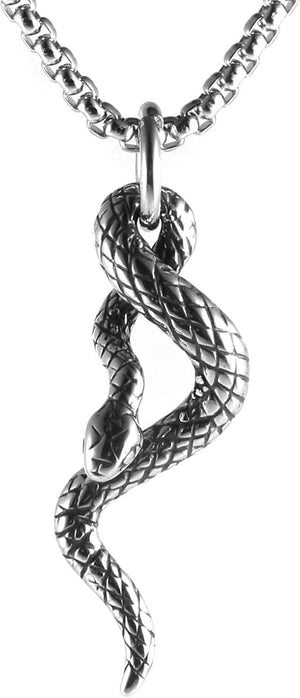 Gothic Jewelry Men's Stainless Steel Animal Snake Pendant Chain Necklace, Silver