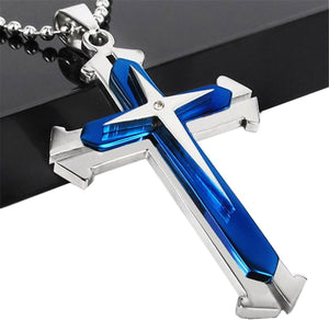 Men Titanium Steel Cross Necklace, Blue