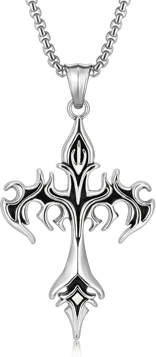 Cross Necklace for Men Silver Cross Chain for Men Gothic Cross Pendant Jewelry