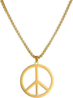 Peace Necklace for Men Women Stainless Steel Hippie Style Peace Sign Necklace, Gold