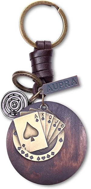 Poker Card KeyChain Gifts Women & Men Leather KeyRings Home Car Door Keys Holder Casino Good Luck Present