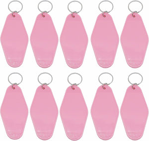 10pcs Blank Hotel Keychains Bulk Vintage Motel Keychain Vinyl HTV printing Keychains DIY Keychain tags (Pink)