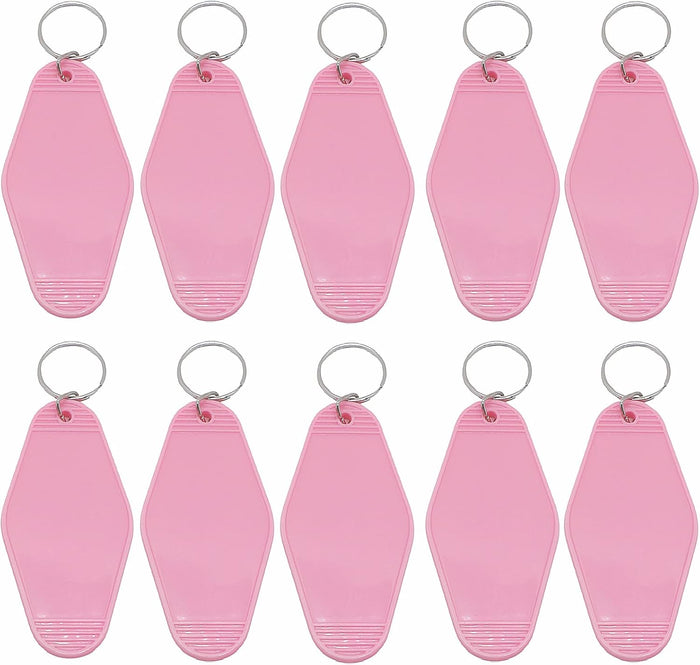 10pcs Blank Hotel Keychains Bulk Vintage Motel Keychain Vinyl HTV printing Keychains DIY Keychain tags (Pink)
