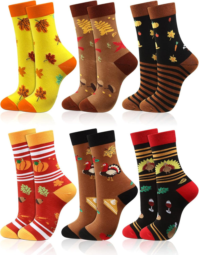 6 Pairs Thanksgiving Socks Fall Autumn Socks Bulk Harvest Fuzzy Socks Novelty Socks Unisex Turkey Pumpkin Stocking Thanksgiving