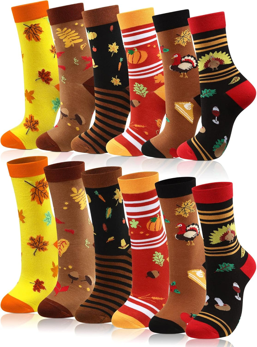 12 Pairs Thanksgiving Socks Fall Autumn Socks Bulk Harvest Fuzzy Socks Holiday Novelty Socks Unisex Turkey Pumpkin