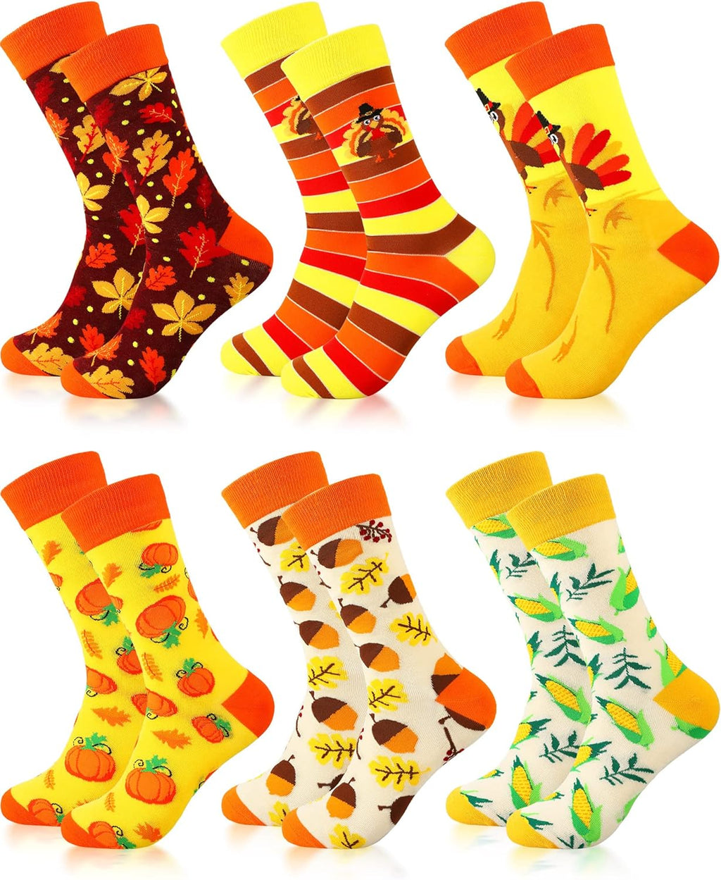 6 Pairs Thanksgiving Socks Autumn Fall Socks Turkey Socks Maple Leaf Pumpkin Socks