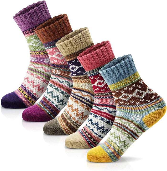 Women Socks Winter - Gifts for Women - Warm Thick Soft Wool Socks Christmas Gifts Socks Cozy Crew Socks, 5 Pairs