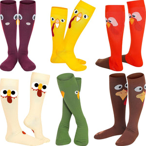 6 Pairs Thanksgiving Turkey Compression Socks Fall Autumn Knee High Socks for Women Men with Turkey, Maple Leaf, 6 Design