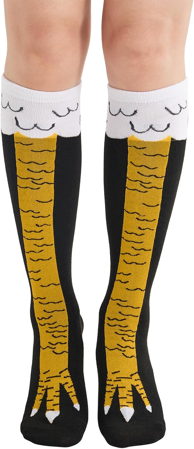 Unisex Crazy Funny Chicken Legs Socks Novelty Knee High Turkey Socks Funny Gifts for Women Men and Kids, Large