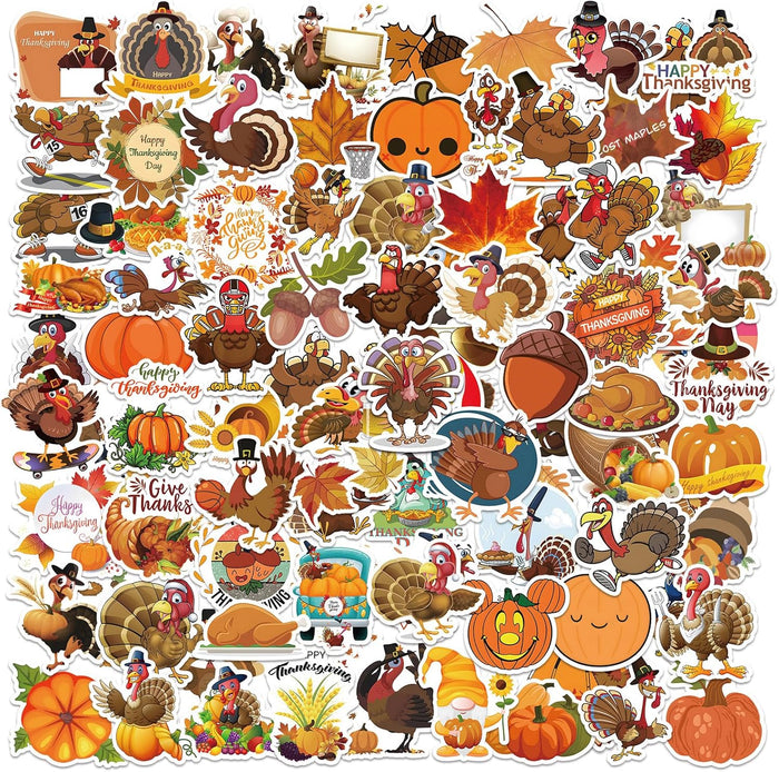 100PCS Fall Stickers Pack, Thanksgiving Turkey Pumpkin Stickers for Kids, Autumn Waterproof Vinyl Gift Stickers